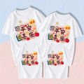 Ping An Joyful Parent Child Dress Pure Cotton Family Photo of Three or Four Men and Women Same Style Couple Short sleeved T-shirt. 