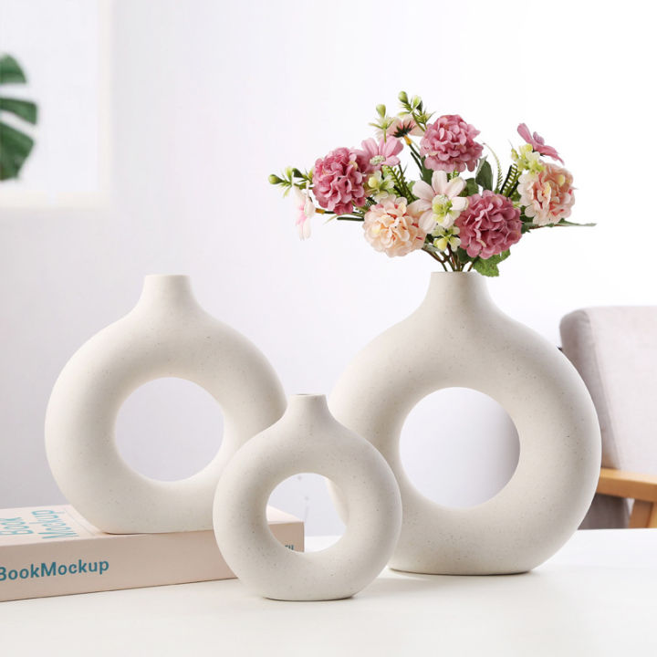 Nordic Round Hollow Ceramic Vase Donut Vase Desktop Decoration Home Decoration Cologo