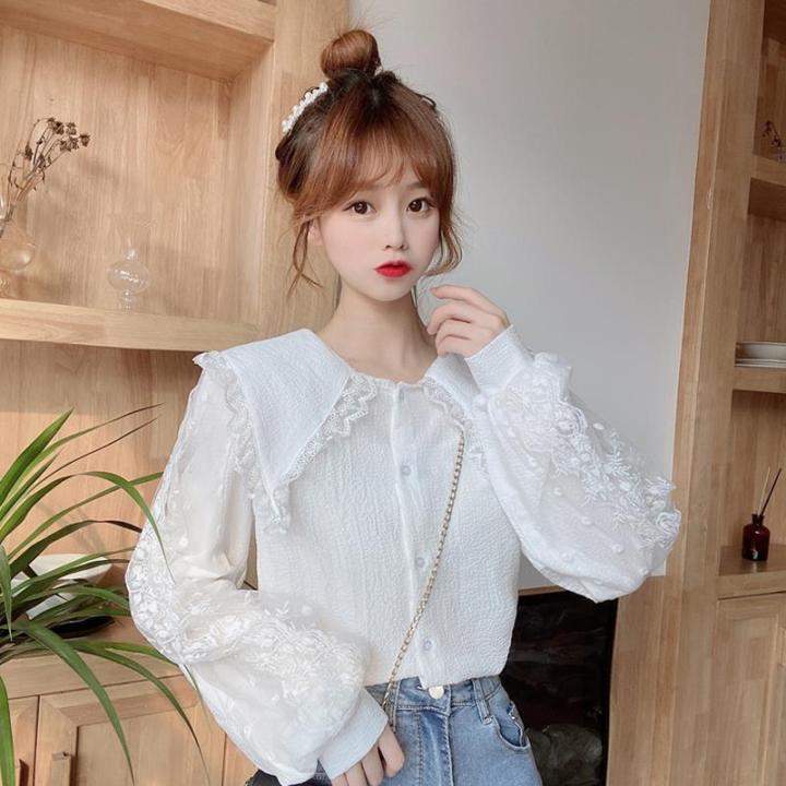 Spring%20and%20Autumn%202022%20New%20Korean%20Style%20Sweet%20Lace%20Long%20Sleeve%20Shirt%20Women's%20Design%20Sense%20Niche%20Doll%20Collar%20Western%20Style%20Shirt%20-%20Image%202