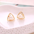 Trendy Zinc Alloy Brinco Simulated Pearl Geometric Triangle Stud Earrings -1 pair. 