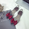 Cross-border Korean version of beach bow plastic transparent spiral fashion sandals, women's shoes, flat jelly shoes, fish toe shoes.