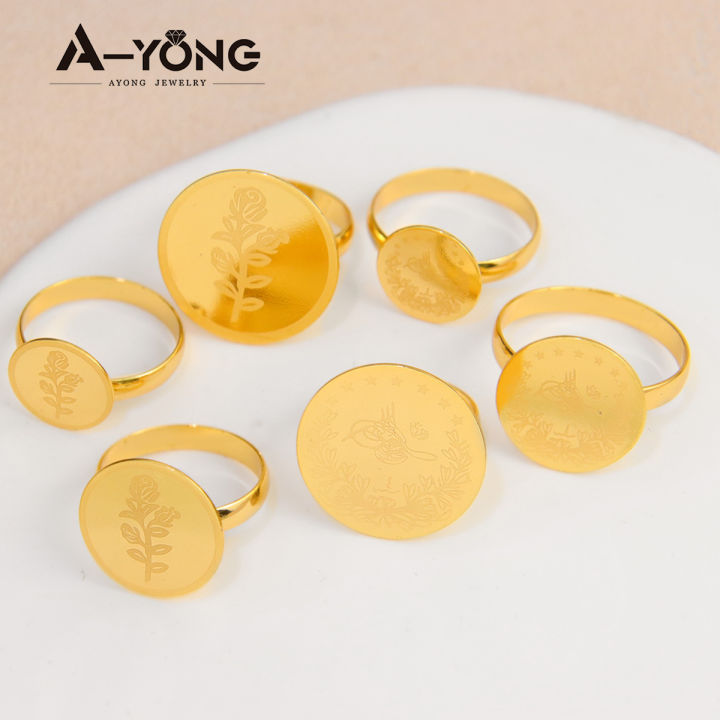 Hot Simple Style Rose Flowers Pattern Large Ring Size Gold Plated