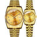 YOLAKO Couple Men's Women's Steel Band Watch Glow Calendar Diamond Scale Gold Business Men Watch Women Bracelet Wristwatches.
