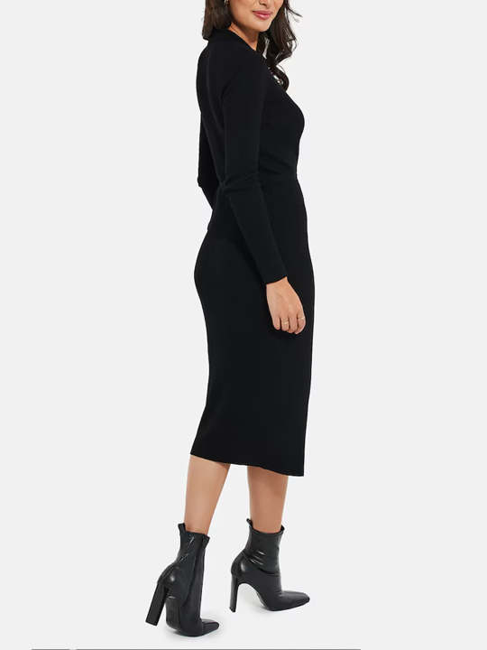 Womens%20Long%20Sleeve%20Ribbed%20Knit%20Wrap%20Collared%20Midi%20Belted%20Bodycon%20From%20Levin%20-%20Image%204