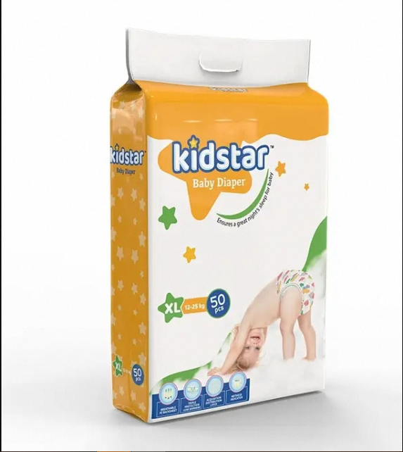 Kidstar Ultra Soft Baby Belt Diaper Extra Large (XL) 50pcs Pack (12-25 Kg) for Kids Dryness, Safety and Comfortable Pampers