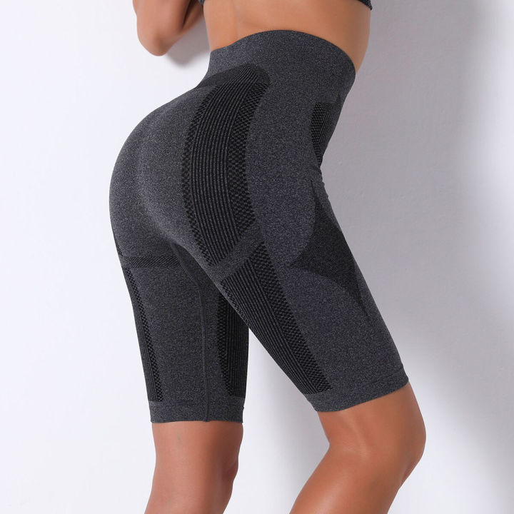 Slim Fit High Waist Yoga Sport Shorts Hip Push Up Women Plain Soft Nylon Fitness Running Shorts Tummy Control Workout Gym Shorts