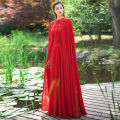 2023Summer New Chiffon Cloak Hooded Sunscreen Cardigan Vacation Beach Fairy Lace-up Sleeveless Long Cape.