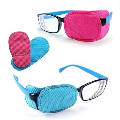 Kids Vision Care Eye Patch for Glasses – Reusable & Washable Eye Cover | Soft Comfortable Eye Training ( Amblyopia) Patch for Children (Blue/Pink)