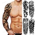 full arm temporary tattoos large totem tribal big sleeve tattoo sticker body art sexy dragon tiger lion king tattoo designs men. 