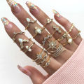 17Pcs/Set Boho Luxury Clear Crystal Stone Wedding Ring Set for Women Water Drop Flowers Sun Cluster Retro Geometric Knuckle Rings Jewelry Gift.
