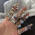 Y2K Crystal Rings Kpop Heart Adjustable Ring Irregular Geometry Punk Vintage Rings Set for Women Girls New Fashion Jewelry. 