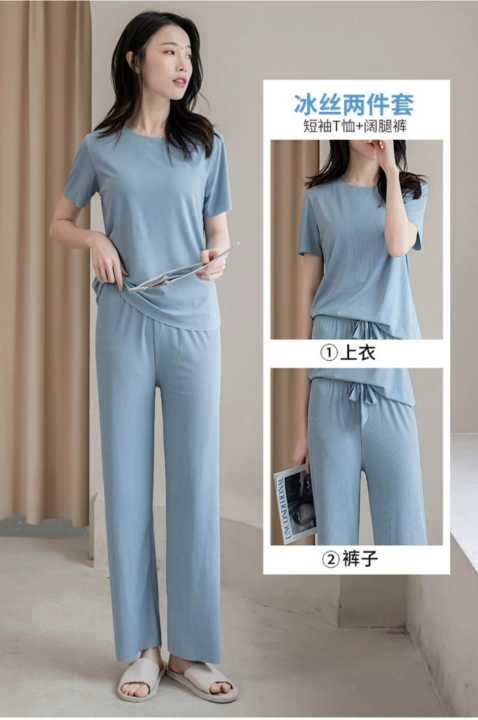 Women%20Home%20Wear%20Two-Piece%20Clothes%20V-Neck%20Solid%20Color%20Short%20Sleeve%20T-shirt%20+%20Long%20pant%20by%20Tashza%20Collection%20-%20Night%20Dress%20For%20Women%20-%20Image%206