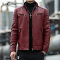 Samlona Plus Size Mens Pu Leather Jackets 2022 European Style Fashion Jacket Biker Faux Leather Coats Red Blue Zipper Overcoats.