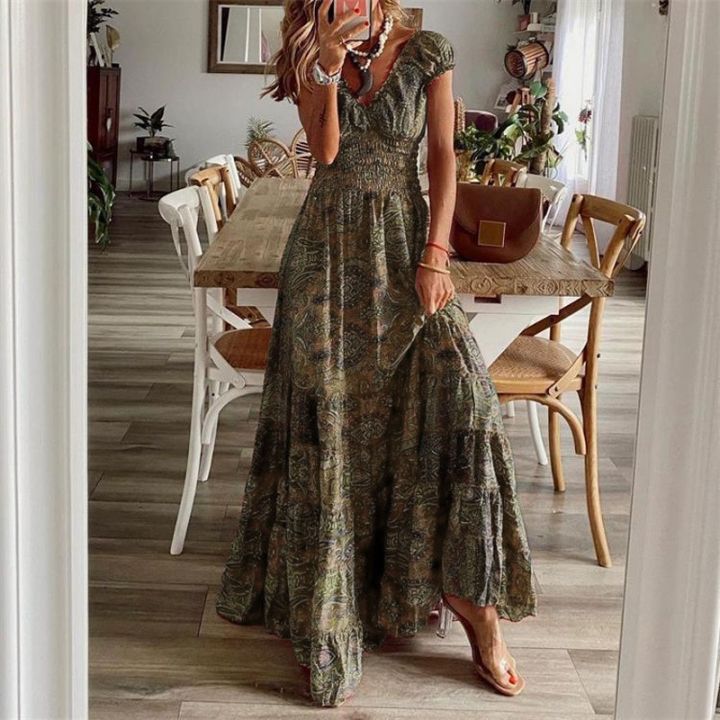 Women%20Floral%20Print%20Casual%20Dress%20Summer%20Elegant%20V-neck%20Pleated%20Vintage%20Bohemian%20Maxi%20Dresses%20Female%20Big%20Swing%20Holiday%20Long%20Dress%20-%20Image%206