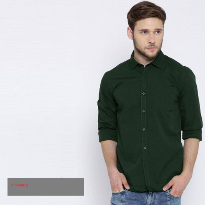 Deep Green Cotton Casual Shirt for Men