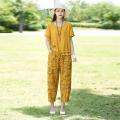 Mom Suit Female SummerTT-shirt Fashionable Stylish Middle-Aged Summer Linen40to50Year-Old Two-Piece Set.