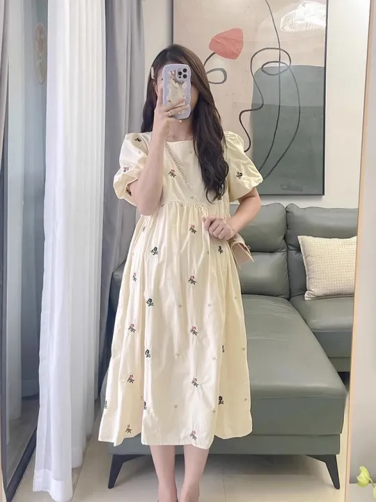 2024%20New%20Maternity%20Summer%20Dress%20Dress%20Western%20Style%20French%20Puff%20Sleeve%20Floral%20Skirt%20Small%20Pregnant%20Women%20Summer%20Suit%20-%20Image%203