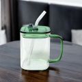Clear 490ml Square Glass Cup with Colorful Handle, Acrylic Lid & Straw - Borosilicate Glass Milk Juice Tumbler Coffee Mug - Microwave Safe, Scratch Resistant - 1PCS..
