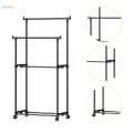 Double Rod Clothing Rack Heavy Duty Portable Movable Wheel Clothes Organizer for Office Living Room. 