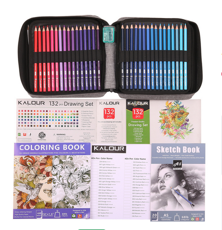 KALOUR%20132%20Colored%20Pencils%20Set,with%20Adult%20Coloring%20Book%20and%20Sketch%20Book,Artists%20Colorless%20Blender,Zipper%20Travel%20Case,Soft%20Core,Ideal%20for%20Drawing%20Sketching%20Shading,Art%20Supplies%20for%20Beginners%20Kids%20-%20Image%203