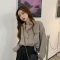 Spring 2022 New Korean Style Hong Kong Style Vintage Long Sleeve Shirt Women's Loose Outer Wear All-Match Mid-Length Western Style Shirt. 
