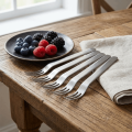 Creative Stainless Steel Fruit Fork Set with Stand Modern Cake Fork Three Toothed Portable Dessert Fork Cake. 