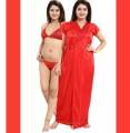 3 Part Satin Solid Women Nighty Set - Night Dress For Women - Night Dress For Women. 