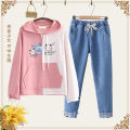 Junior High School Girls Hoodie Denim Pants Suit20Autumn College Style Girl Loose Middle School Student Leisure Suit Female. 