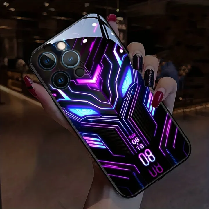 Multicolored%20Smart%20Voice-activated%20Call%20Light-emitting%20Shell%20LED%20Light%20Mobile%20Phone%20Case%20For%20IPhone%2014/14%20Plus/14%20Pro/14%20Pro%20Max/13/13%20Mini/13Pro/13%20Pro%20Max%20Glowing%20Bumper%20Shockproof%20Skin%20Feeling%20Frosting%20And%20Anti%20Scratch%20Protective%20Shell%20-%20Image%202