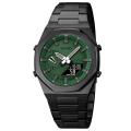 SKMEI 1816 Black Stainless Steel Dual Time Watch For Men - Green & Black (Black). 