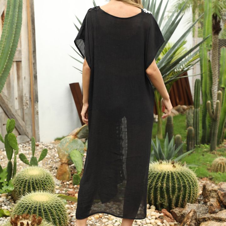 V-Neck%20Hollow%20Out%20Cover%20Up%20Woman%20Swimsuit%20Side%20Split%20Short%20Sleeve%20Beach%20Midi%20Dress%202023%20Ladies%20Knit%20Bikini%20Cover-Ups%20Dress%20-%20Image%206