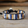 Alien High End Tube Shape Lapis Lazuli Single Leather Wrap Bracelets Vintage Weaving Beaded Cuff Bracelet Bijoux Dropshipping.