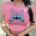 Disney Cartoon Women Tops Stich Crop Top Fashion T-shirts Lilo Stitch Kawaii Tshirts Cute Print Casual Men T-shirt Ladies Blouse.
