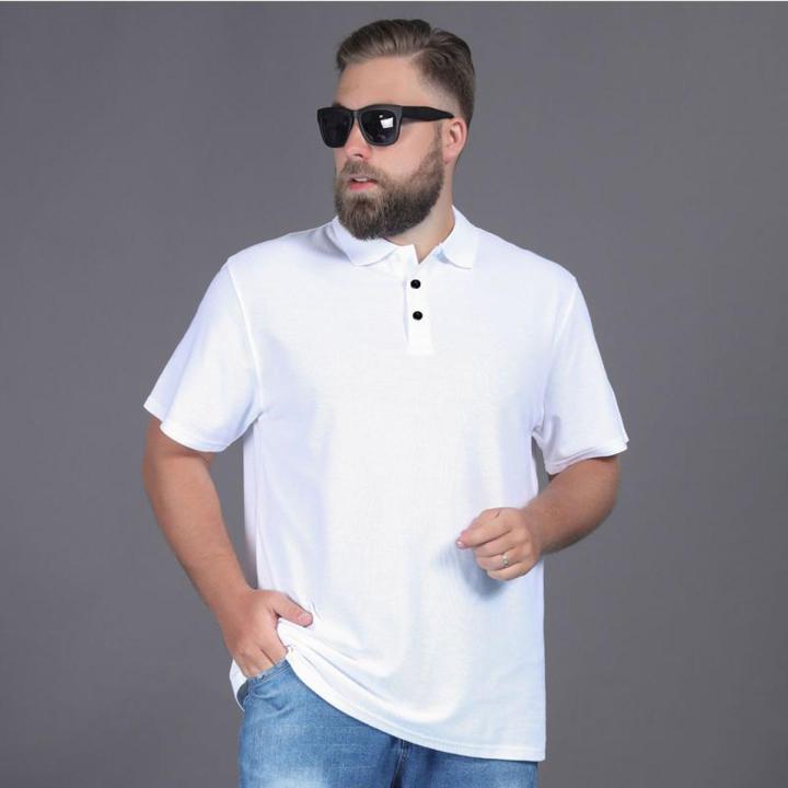 Fat Guy Ice Silk Short SleeveTT-shirt Men's plus-Sized plus Size LapelPoloShirt Blue Loose-Fitting Fat Dad Top