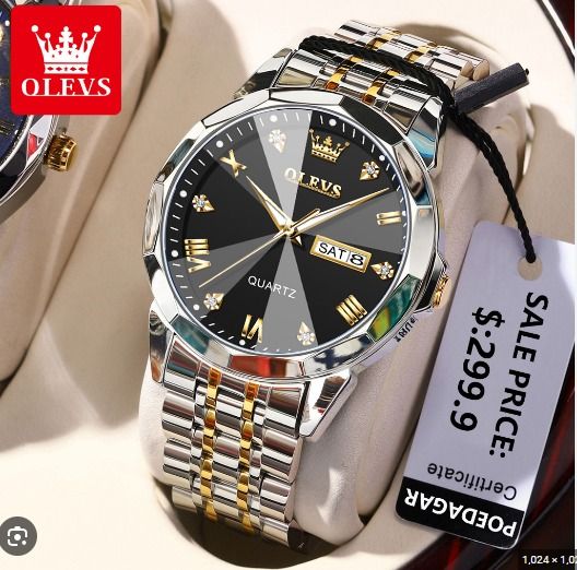 Inspired by upodate Inspired by Oli-vs 9931 New Business Qua_rtz Watch For Men Dual Calendar Luxury Diamond Dial Waterproof Stainless Steel Strap Men Wristwatch - ঘড়ি