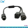 S-video Mini DIN 6-pin Splitter Y Adapter 1 male 2 female Cable 6pin PS/2 PS2 Data Cable to Keyboard and Mouse Interface.