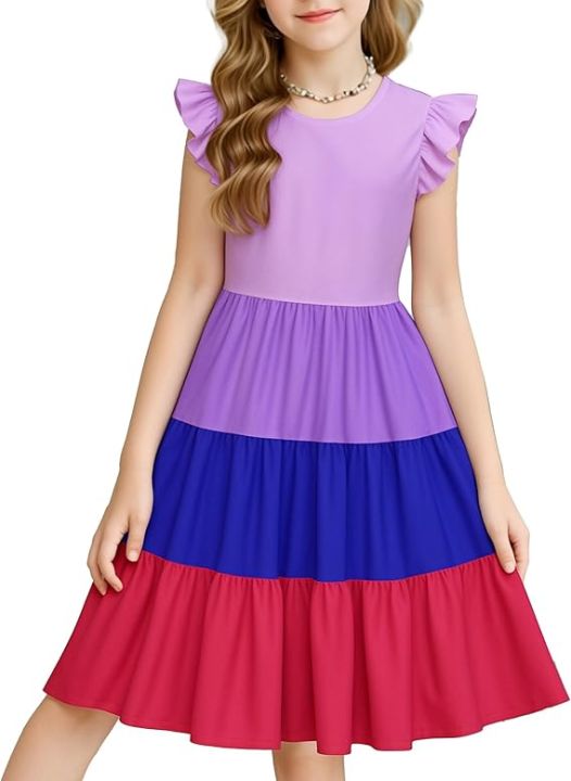 Kids%20Girls%20Summer%20sweet%20Dresses%20with%20Short%20Sleeve%20A-Line%20design%20and%20Tiered%20Midi%20Casual%20Sundress%20Size%200-12%20Years%20old%20childrens%20-%20Image%205