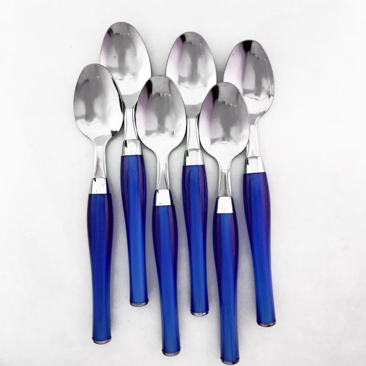 6 Pcs Spoon Set (pen Style) With Plastic Handle For Kitchen And Dining Table Red Blue & Purple color