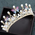 1Pc Crystal Princess Crown Rhinestone Tiara for Girl Birthday Wedding Model Catwalk Queen Crown Pearl Butterfly Hair Jewelry Mzea.