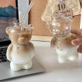 Cartoon Bear Shaped Coffee Mug Cute Bear Mug Glass Cup With Straw Transparent Creative Glass Juice Cup Milky Tea Cup.