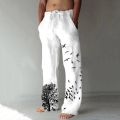 Men's Baggy Cotton Linen Pants Casual Pockets Wide Leg Pant Full Length Drawstring Men Plus Size Loose Vintage Pants Streetwear.