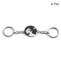 1Pair Cute Black Cat Keychain Patchwork Heart Round Couple Lovers Keyring Stainless Steel Backpack Car Key Ring Hanging Jewelry Cherry Super Store. 