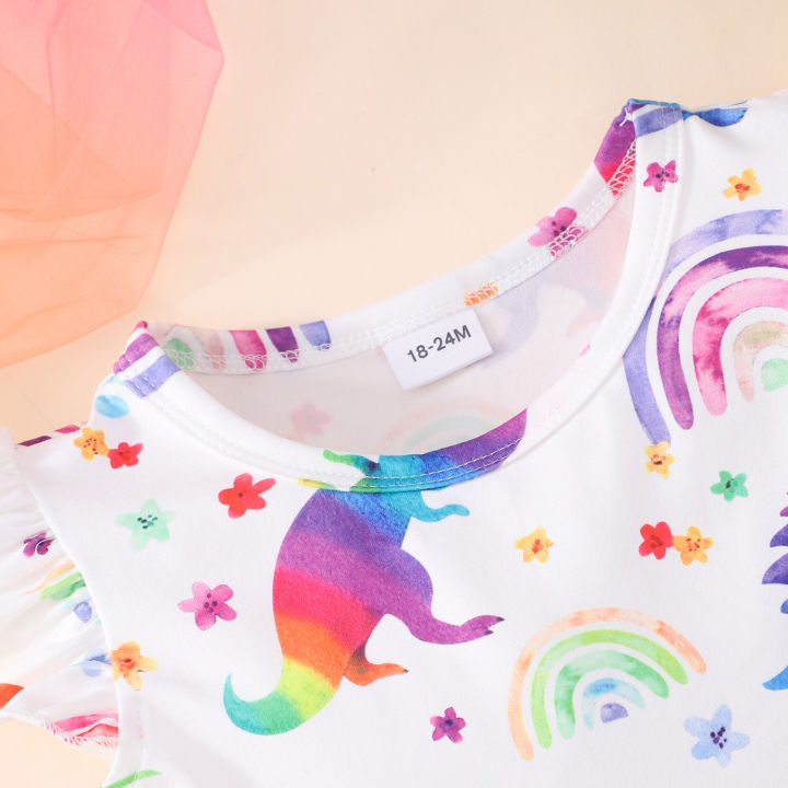 GC%20Baby%20Girls%20Summer%20Casual%20Skirt%20Toddler%20Fly%20Sleeve%20Cartoon%20Dinosaur%20Print%20Dress%20Round%20Neck%20A%20Line%20Dresses%20-%20Image%206