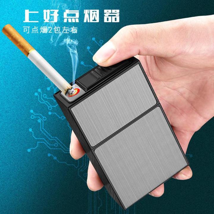 2-In-1 Cigarette Case Box Lighter For Smoking Usb Rechargeable Lighter Creative 20Pcs Cigarette Box Cigarette Holder