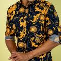 MENS CASUAL SHIRT- NAVY/YELLOW. 
