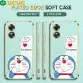 UCUC for OPPO A17 Back Cover + Free Lanyard Sneak Doraemon Luxury 6D Plating Case Side Pattern Soft Silicone Square Phone Cases. 