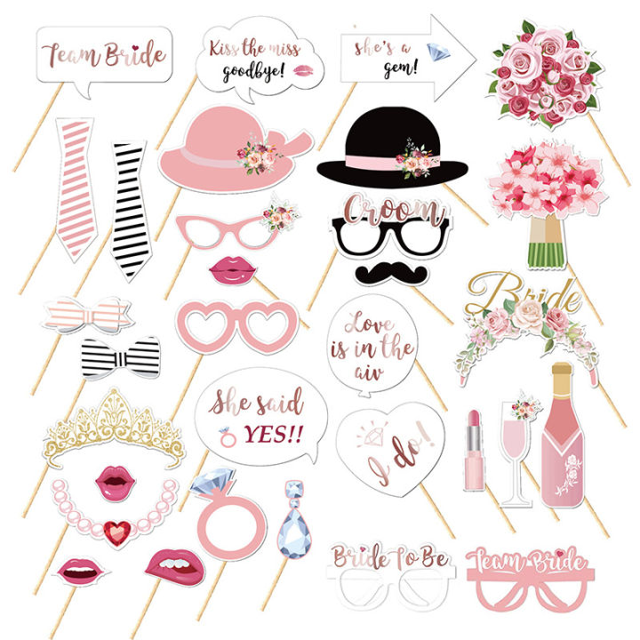 Bride Groom Photo Booth Props Mr Mrs Paper Mustache Lips Glasses