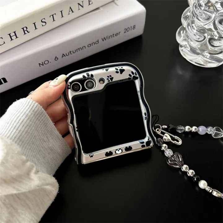 HODON%20Cute%20Wave%20Love%20Black%20Cat%20Phone%20Case%20for%20Samsung%20Galaxy%20ZFlip5%20Flip3%20Zflip4%20Cases%20With%20Bracelet%20Shockproof%20Hard%20Back%20Cover%20-%20Image%205