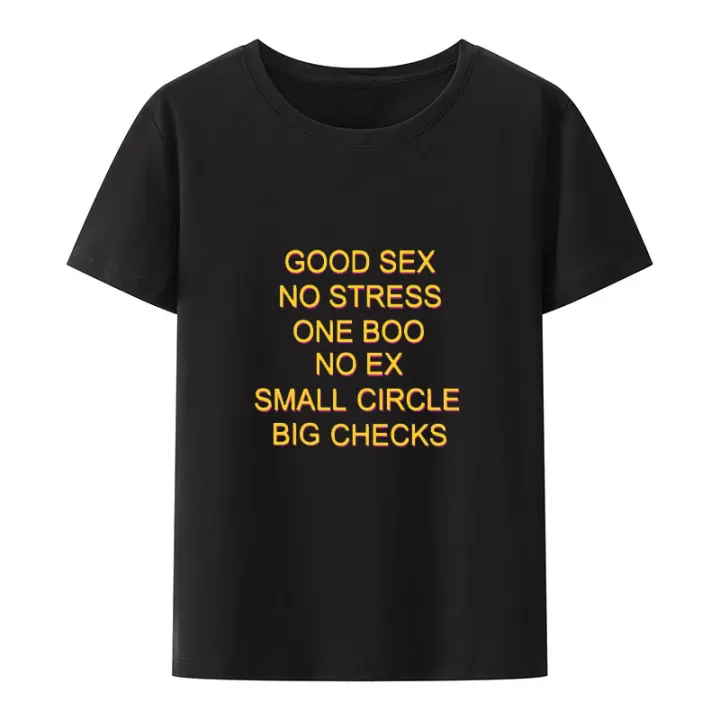 Funny Good Sex No Stress One Boo No Ex Small Circle Big Checks T Shirt Letter Print Modal o-neck Shirt