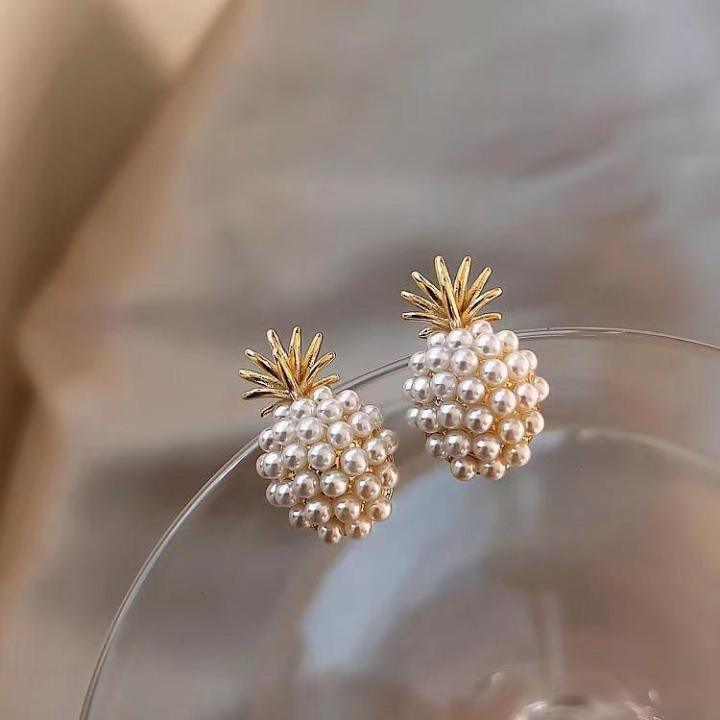 Pineapple%20Pearl%20Small%20Earrings%20French%20Retro%20High-quality%20Earrings%20Net%20Red%20Temperament%20Female%20Earrings%20Prevent%20Allergy%20-%20Image%202